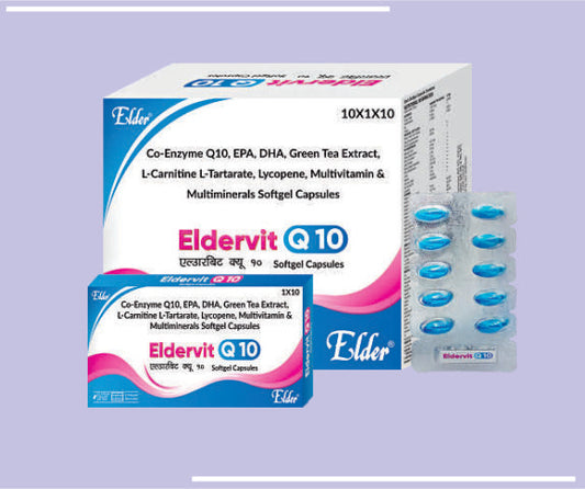 ELDERVIT Q10 SOFTGELS (10X1X10) Lycopene,Methylcobalamin Q10,Omega 3,Vit D3, Multivitamin, Minerals by Elder