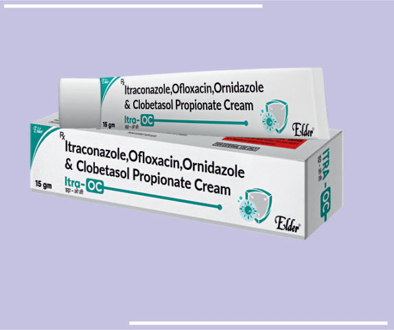 ITRA OC OINTMENT** (25X15GM) Itraconazole 1%,Ofloxacin 0.75%,Orinidazole 2%,Clobetasol 0.05%,Methylaparaben 0.16%, Propyl Paraben 0.033% by Elder