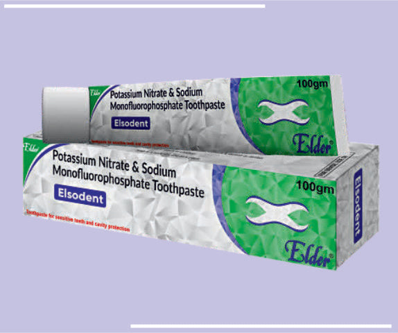 ELSODENT TOOTHPASTE (100GM) (18X100GM) Pottasium Nitrate 5%, Sodium Monoflurophosphate 0.3%, Triclosan 0.3% by Elder