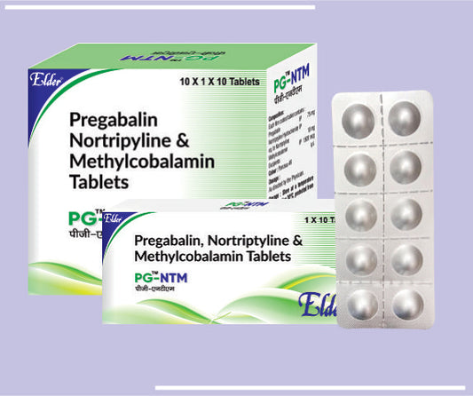 PG NTM TABS (75/10/750MCG) (10X1X10) Pregabalin 75mg,Nortripyline 10mg,Methylcobalamin 750mcg by Elder