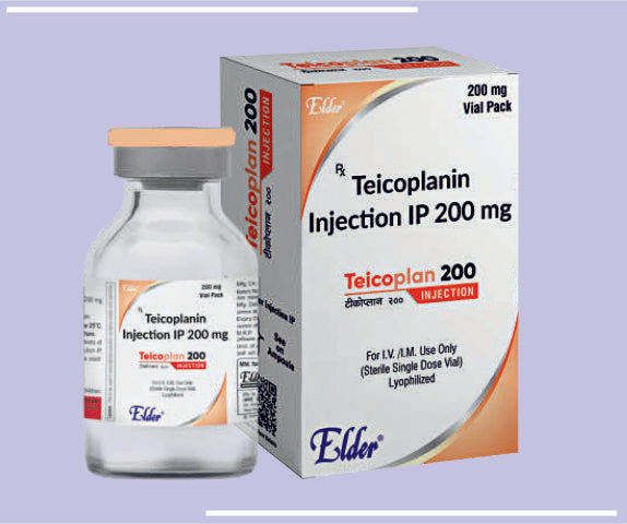 TEICOPLAN 200 INJ (VIAL) Teicoplanin IP 200mg by Elder