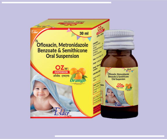 OZ NF SUSPN (30ML) Ofloxacin 50mg,Metro 120mg,Semithicone 10mg by Elder