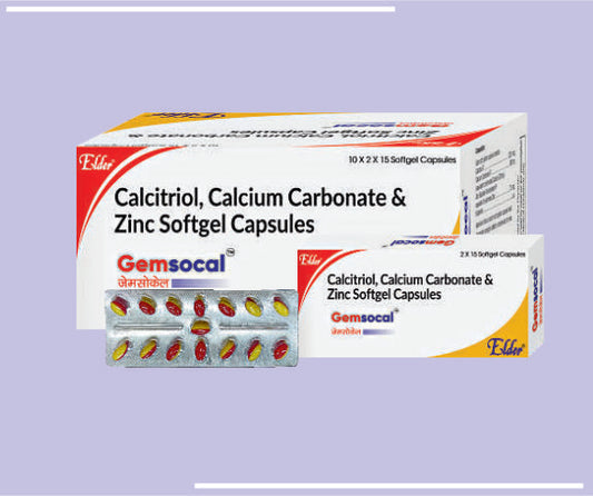 GEMSOCAL SOFTGELS (10X2X15) Calcitrol 0.25mcg, Zinc 7.5mg, Calcium Carbonate 500mg by Elder