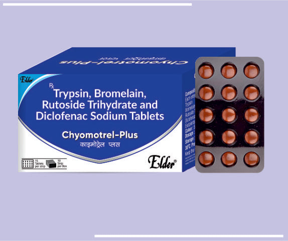 CHYMOTREL PLUS TABS (20X10) Trypsin 48mg, Bromelain 90mg, Rutoside Trihydrate 100mg & Diclofenac Sodium 50mg Tablet (Entric Coated) by Elder