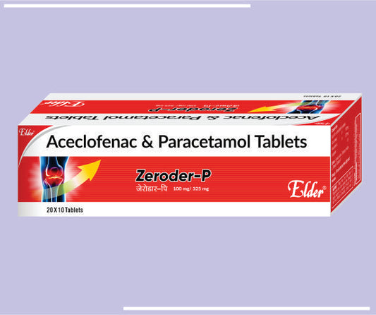 ZERODER P TABS 10'S (20X10) Aceclo 100mg,Para 325mg by Elder