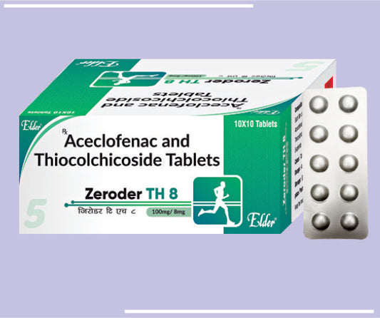 ZERODER TH 8 TABS (10X1X10) Aceclofenac 100mg,Thiocolchicoside 8mg by Elder