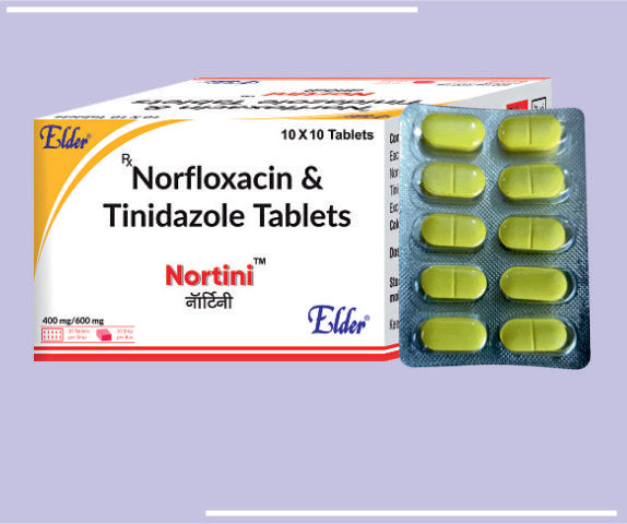 NORTINI TABS (10X10) Norfloxacin 400 mg, Tinidazole 600mg by Elder