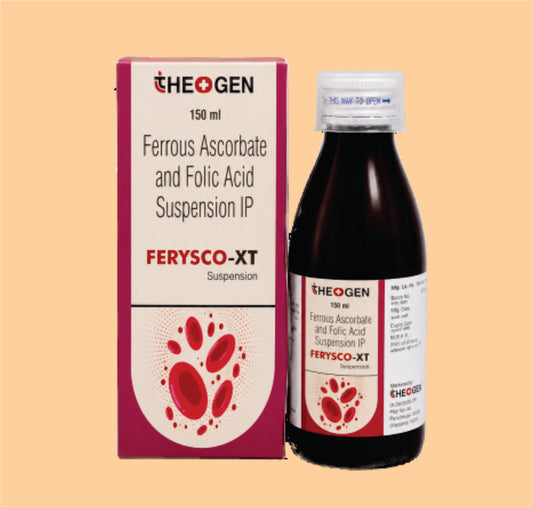 FERYSCO-XT SYP (150 ML) Each 5ml Contains:  Ferrous Ascorbate Eq. to Elemental Iron 30mg + Folic Acid I.P. 500mcg by Theon