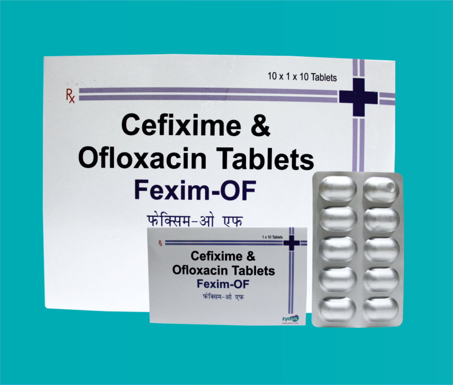 FEXIM OF TABS 10x1x10 ( Cefixime IP 200 mg Ofloxacin IP 200 mg ) by Zydus