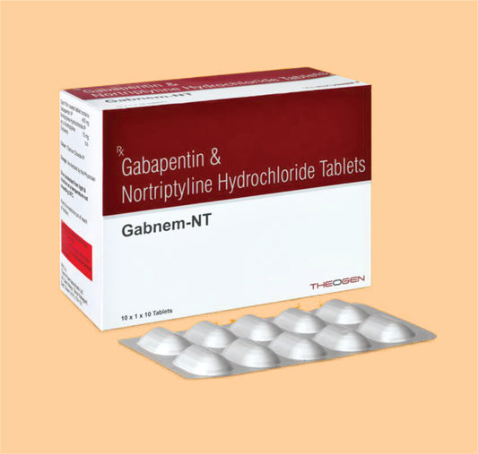 GABNEM-NT TABLET (10x1x10) Each film coated tablet contain:-Gabapentin 400mg +  Nortriptylline 10mg by Theon