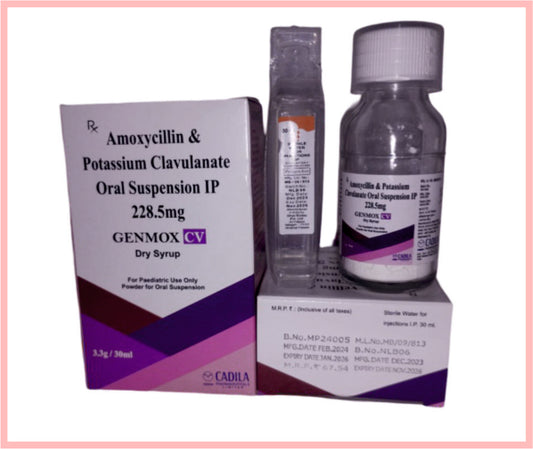 GENMOX CV DRY SYRUP WITH WFI 30 ml ( Amoxycillin & Potassium Clavulanate Oral Susp. IP (200mg + 28.5mg) ) by Cadila