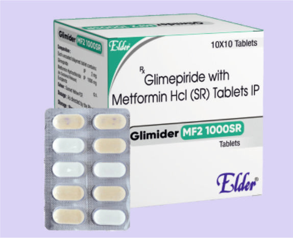 GLIMIDER MF2 1000 SR TABS (2/1000 MG) 10'S ( Metformin 1000mg(SR)+Glimepiride 3mg ) by Elder