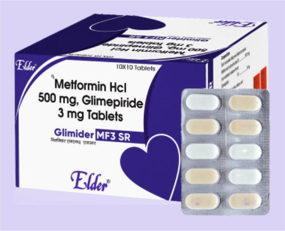 GLIMIDER MF 500/3 SR TABS (500/3MG) 10'S ( Metformin Hcl 500mg,Glimepride 3mg
 ) by Elder