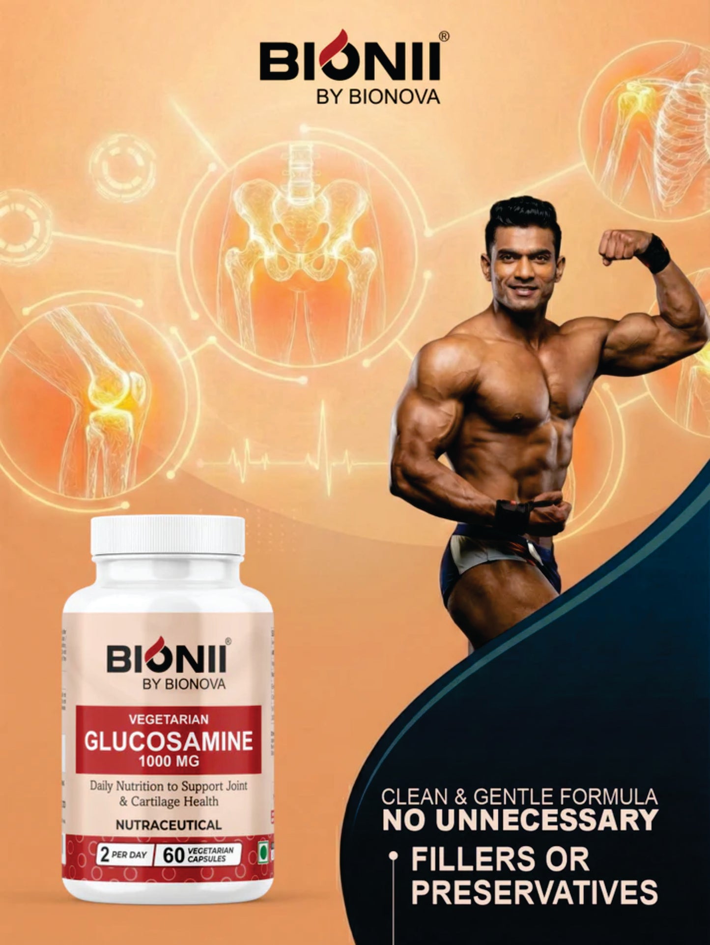 GLUCOSAMINE CAPS 60's (Vegetarian Glucosamine HCL-1000 mg) by Bionova