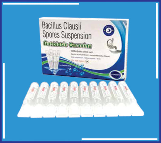 Guttbiotic-Germina Oral Susp ( Spores Of Polyantibiotic-Resistant Bacillus Clausii 2 Billion + Purified Water Ph.Eur: 5Ml ) pack 10X1X5ML by Kemsyn