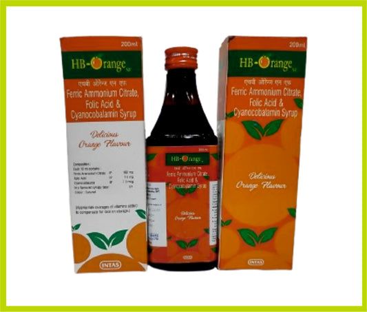 HB ORANGE NF 200 ML (COMBO) ( Each 15 ML Contains Ferric Ammonium Citrate IP  160 mg ( eg to elemental Iron 32 mg) Folic Acid IP 0.5 mcg Vitamin B 12 IP 7.5 mcg Sorbitol Sol IP QS ) by Intas