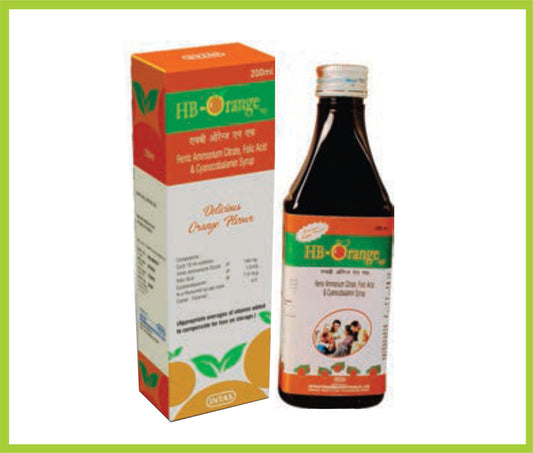 HB ORANGE NF 200 ML ( Each 15 ML Contains Ferric Ammonium Citrate IP  160 mg ( eg to elemental Iron 32 mg) Folic Acid IP 0.5 mcg Vitamin B 12 IP 7.5 mcg Sorbitol Sol IP QS ) by Intas