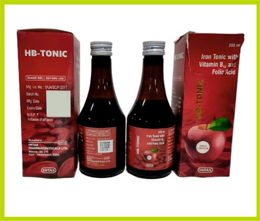 HB TONIC 200ML (COMBO) ( Ferric Ammo. Citrate 80mg + Folic acid 0.166mg + Vitamin B12 1mcg/5ml ) by Intas