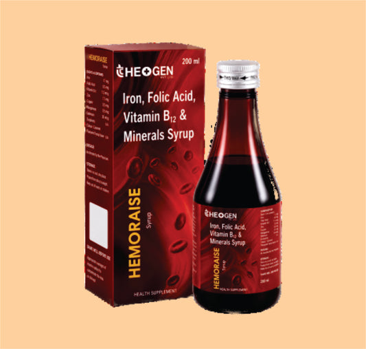 HEMORAISE 200ML (200 ML) Each 15ml Contains: Ferric Ammonium Citrate I.P. 160 mg + Folic Acid I.P.  0.5 mg + Cynocobalamin I.P. 7.5 mcg + Cupric Sulphate I.P.  30 mcg + Manganese Sulphate 30 mcg Syrup by Theon