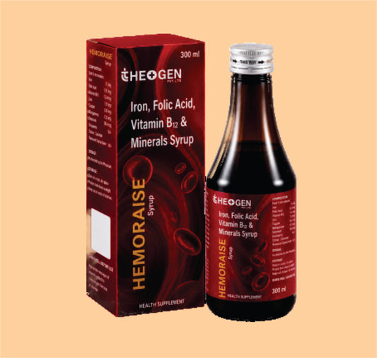 HEMORAISE 300ML SYP (300ml) Each 15ml Contains:  Ferric Ammonium Citrate I.P. 160mg + Folic Acid I.P. 0.5mg + Cynocobalamin I.P. 7.5mcg + Cupric Sulphate USP 30mcg + Manganese Sulphate 30mcg by Theon