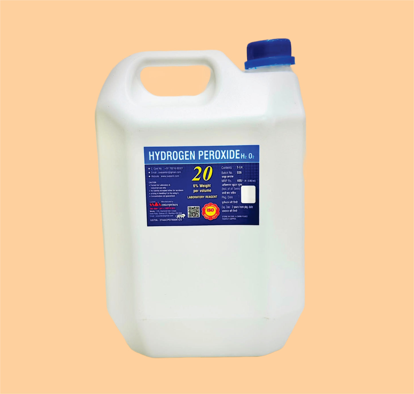 HYDROGEN PEROXIDE L.R ( 5 LTR ) by Svas