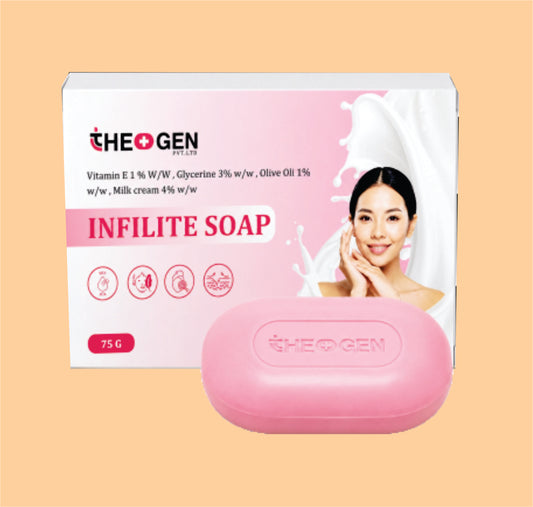 INFILITE SOAP (75G) Vitamin E 1 % W/W , Glycerine 3% w/w , Olive Oli 1% w/w , Milk cream 4% w/w by Theon