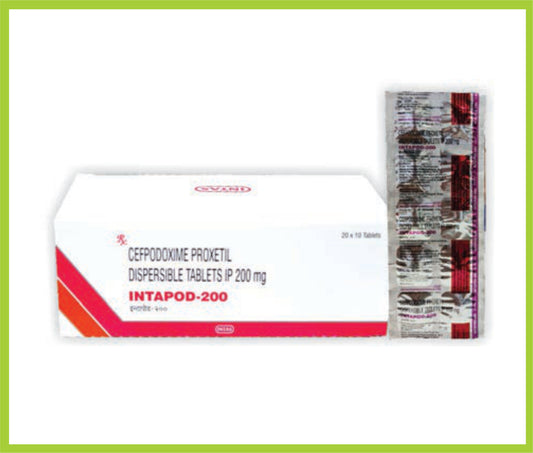 INTAPOD 200 10 TAB (OVAL) ( Each dispersible tablet contains Cefpodoxime Proxetil 200mg ) by Intas