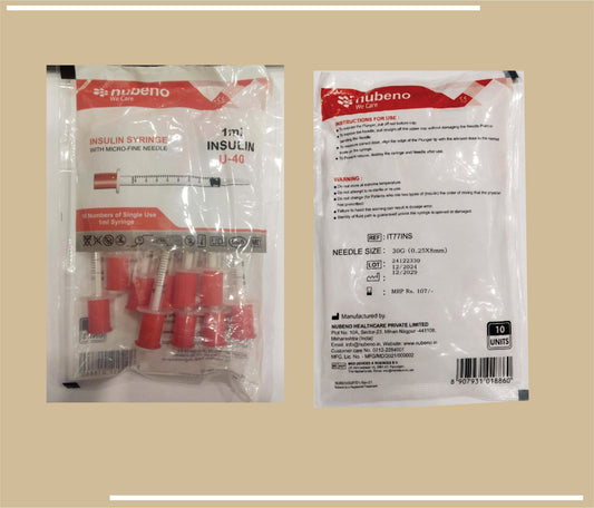 INSULIN SYRINGE 1 ML 40U (6MM/8MM) (31G/30G) MULTIPACK/RIBBON by Nubeno