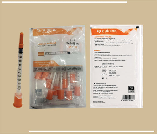 INSULIN SYRINGE 1 ML 100U (6MM/8MM) (31G/30G) MULTIPACK/RIBBON by Nubeno