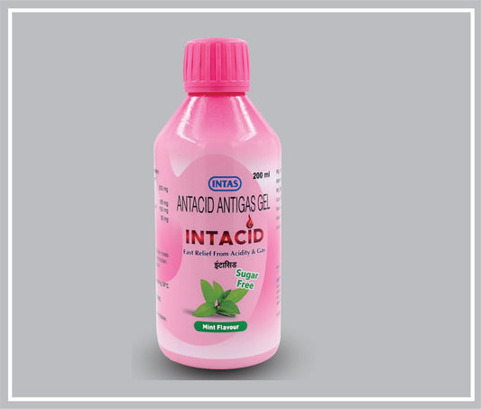 INTACID 200ml (Mint) (Aluminium Hydroxid 830mg,Magnesium 185mg, Sodium Carboxymethylcellulose 100mg,Simethicone 50mg) by Intas