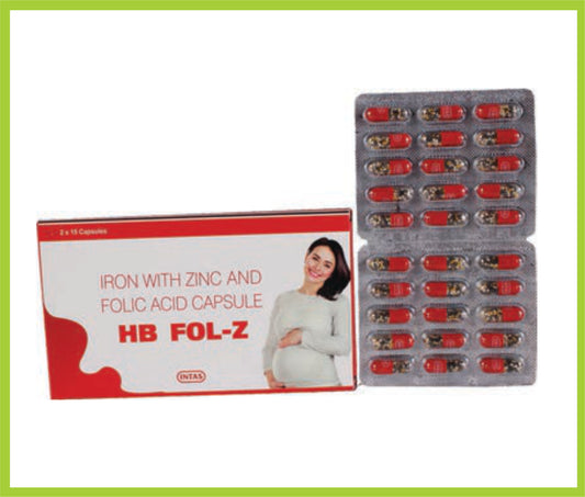 Hb Fol-Z 15 Cap Carbonyl Iron 50 mg + Zinc 61.8 mg + Folic Acid 0.5 mg by Intas