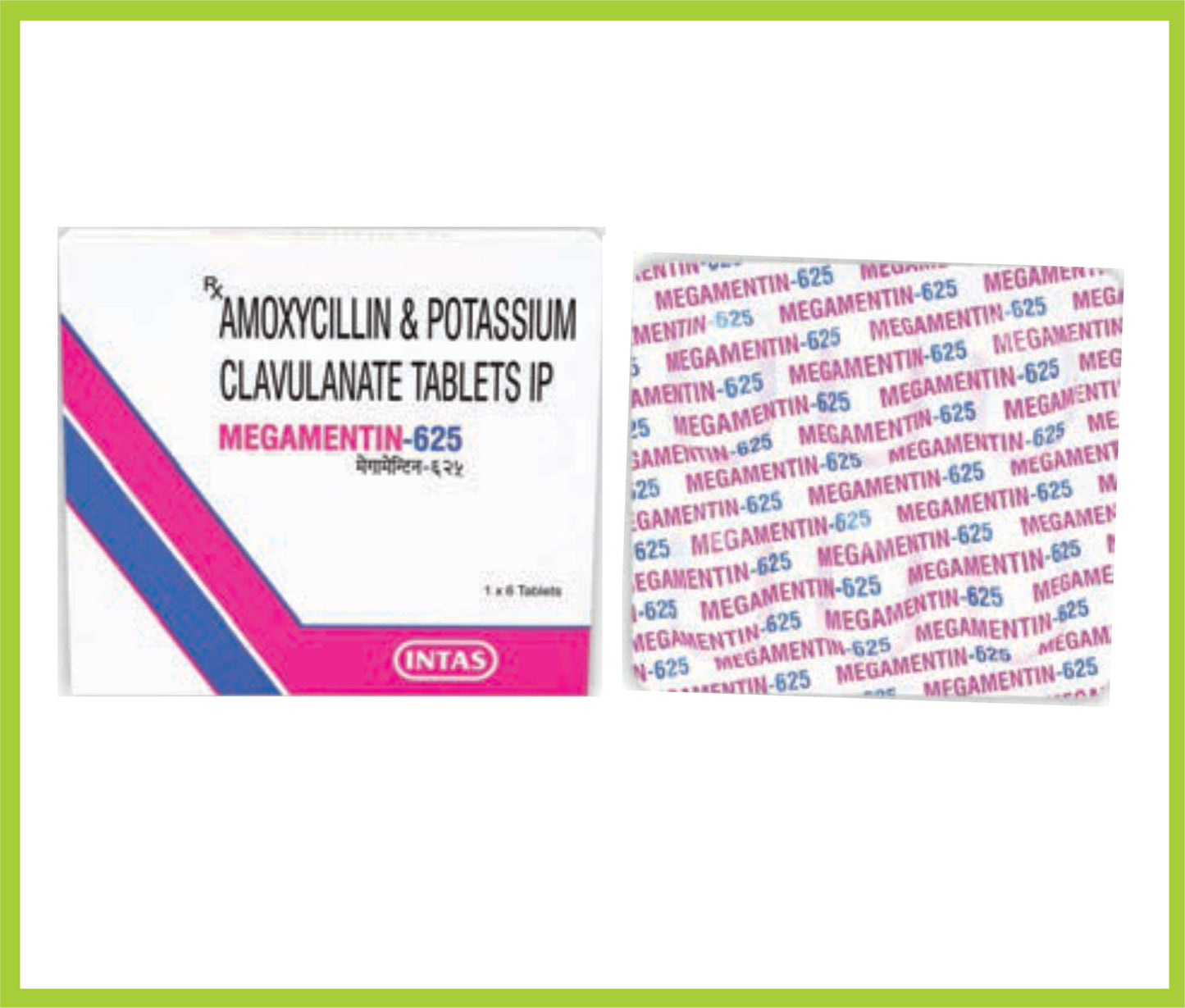 Megamentin-625 6 Tab Amoxycillin 500 mg + Clavulanic Acid 125 mg by Intas