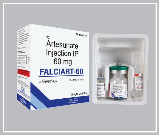 FALCIART INJ 5 Ml (Artesunate 60 mg + Sodium Bicarbonate 5% w/v + Sodium Chloride 0.9% w/v) by Intas