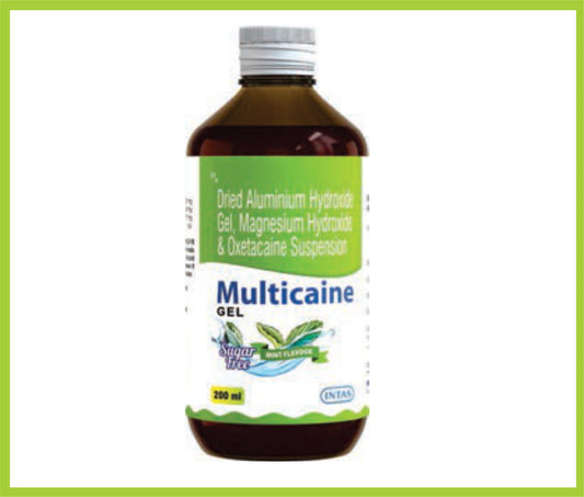 Multicaine Gel 200 Ml Oxetacaine 10 mg + Aluminium Hydroxide 380 mg + Magnesium Hydroxide 98 mg by Intas