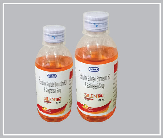 SILENTT 100 ML (Terbutaline Sulphate 1.25 mg + Bromhexine Hydrochloride 2 mg + Guaiphenesin 50 mg) by Intas
