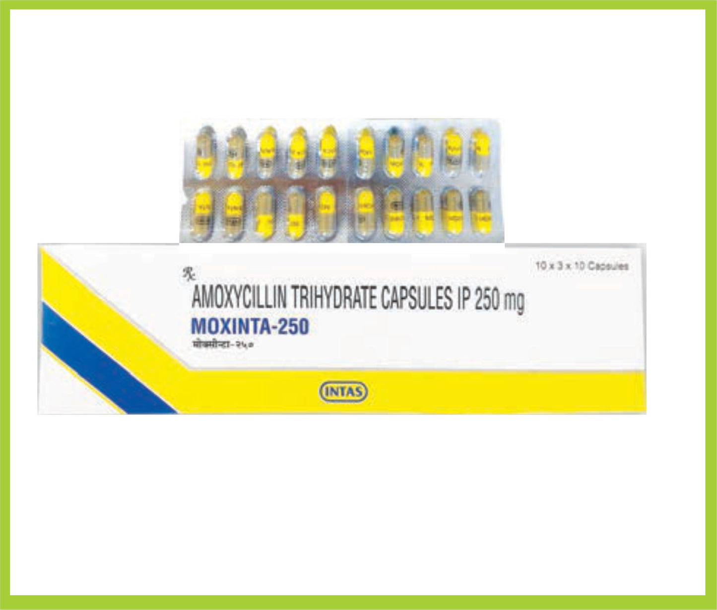 Moxinta 250 Cap 30X10 ( Grey Yellow) Amoxycillin 250 mg by Intas