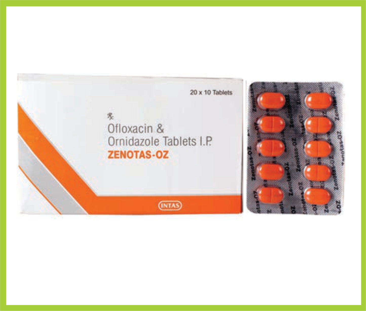Zenotas Oz 10 Tab Ofloxacin 200 mg + Ornidazole 500 mg by Intas