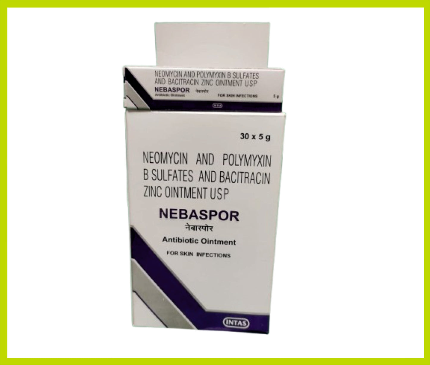 Nebaspor 5 Gm Ointment Polymyxin B Sulfate 5000 units + Bacitracin Zinc 400 units + Neomycin Sulfate 3400 units by Intas