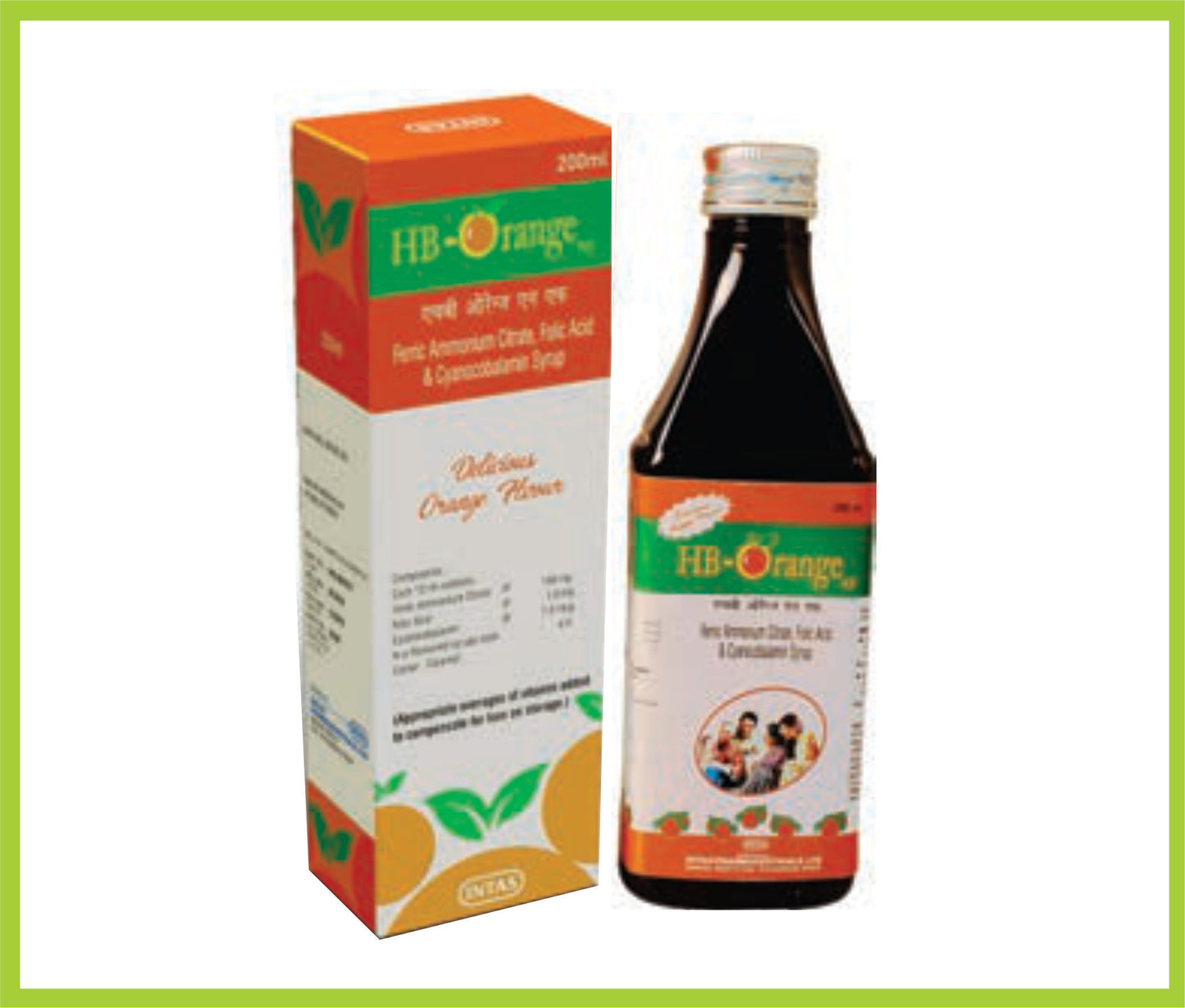 Hb Orange Nf 200 Ml Elemental Iron 32 mg + Folic Acid 0.5 mcg + Vitamin B12 7.5 mcg by Intas