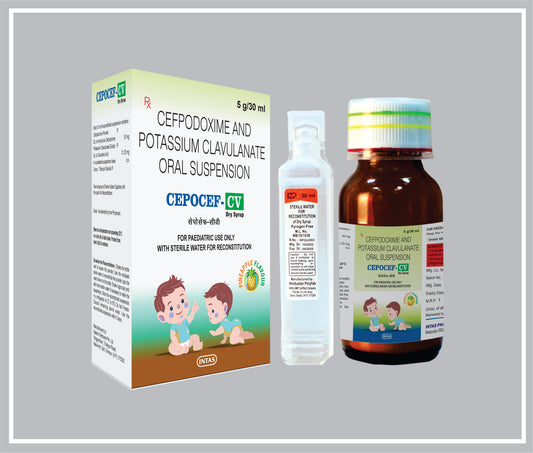 CEPOCEF –CV DRY SYP 30 ML (Cefpodoxime Proxetil 50 mg + Potassium Clavulanate 28.5 mg) by Intas