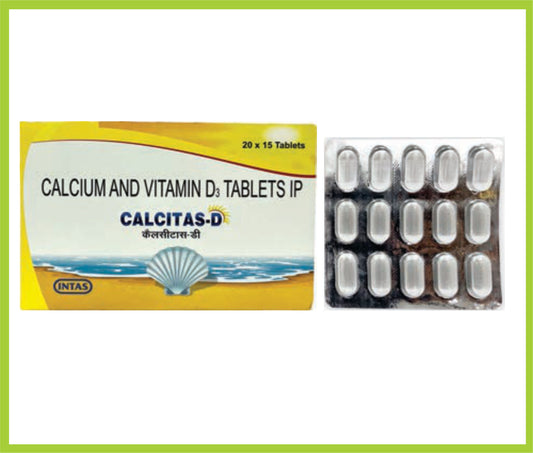 Calcitas-D 500 15 Tab Calcium 500 mg + Cholecalciferol 250 IU by Intas