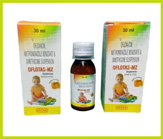 Oflotas-Mz Suspension 30 Ml Ofloxacin 50 mg + Metronidazole 120 mg + Simethicone 10 mg by Intas