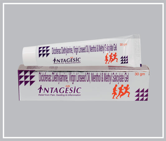 INTAGESIC GEL 30GM (COMBO)  (Oleum Lini 3%w/w + Diclo 1.16% w/w +Meth Sali 10%w/w + Menthol 5%w/w  + Benz. Alch 1.0%w/w) by Intas