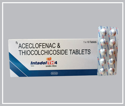 INTADOL- TH 10 TAB (Aceclofenac 100 mg + Thiocolchicoside 4 mg) by Intas
