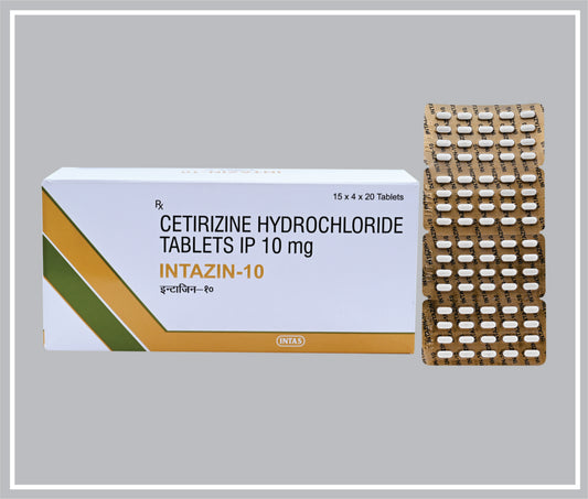 INTAZIN 10 (20T) (OVAL) (Cetirizine Hydrochloride 10 mg) by Intas