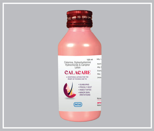 CALACARE 125 ML (Calamine 8% w/v + Diphenhydramine Hydrochloride 1% + Camphor 0.1%) by Intas