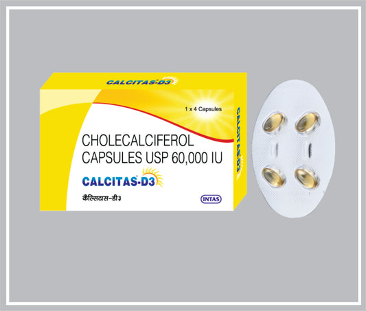 CALCITAS-D3  4 CAP (COMBO) (Cholecalciferol 60000 IU) by Intas