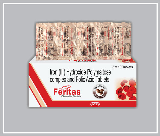 FERITAS 10 TAB (NEW PACK) (Iron Hydroxide Polymaltose 100 mg + Folic Acid 350 mcg) by Intas