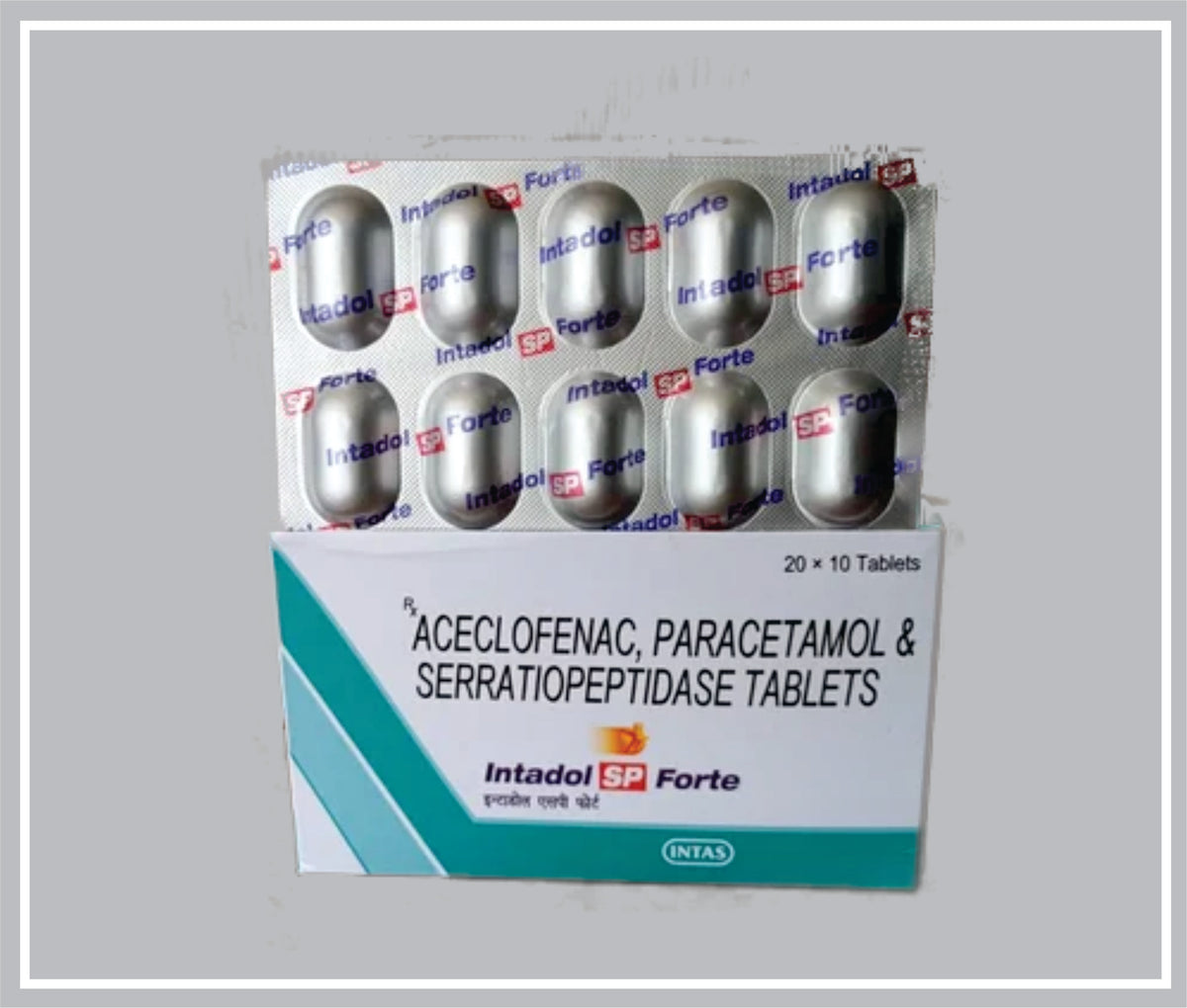 Intadol Sp Forte Alu-Alu (Combo) (Aceclofenac Sodium 100Mg + Paracetamol 325Mg + Serratiopeptidase 15Mg ) By Intas