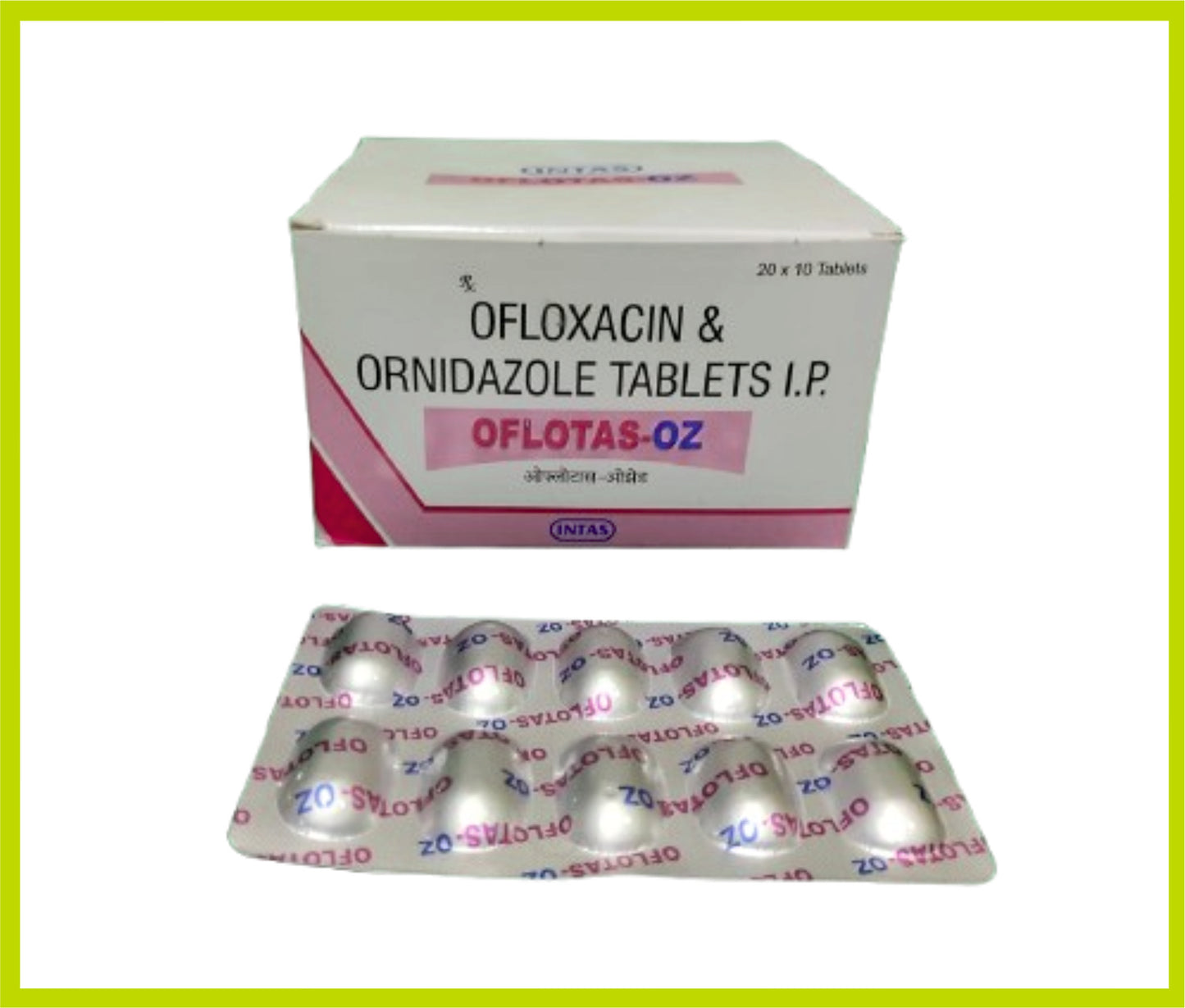 Oflotas-Oz 10 Tab  (Alu - Alu ) Ofloxacin 200 mg + Ornidazole 500 mg by Intas